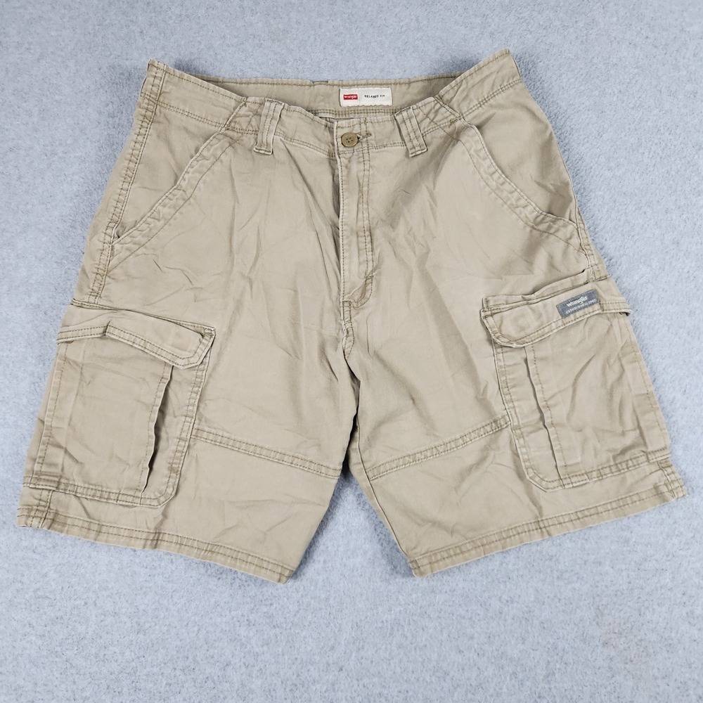 Wrangler Relaxed Fit Cargo Shorts Mens W33 Tan Cotton Utility Workwear Outdoor